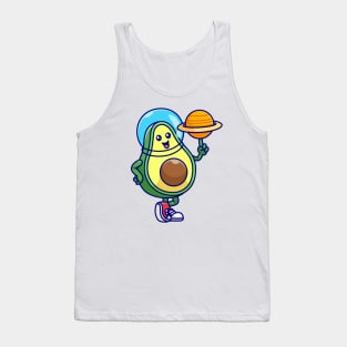 Cute Avocado Astronaut Playing Planet Ball Cartoon Tank Top